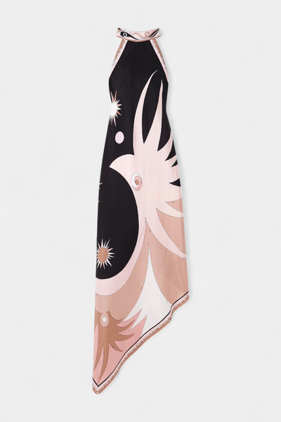 Vestido Rosenda con Espalda Abierta y Diseño Abstracto