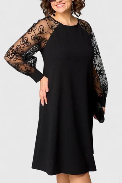Vestido de Encaje Bellezza con Mangas Largas y Escote Redondo