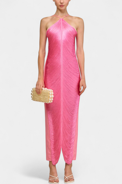 Vestido Halter Jianna con Flecos de Metal