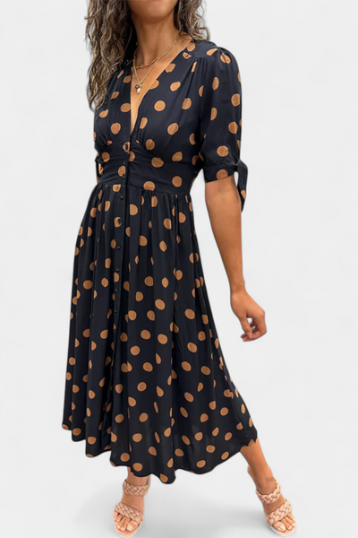 Lizzie Vestido Midi de Lunares con Escote en V