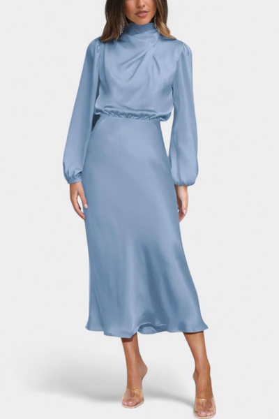 Cecila Maxi Dress with High Neck and Floral Detail