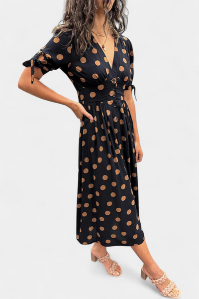Lizzie Vestido Midi de Lunares con Escote en V