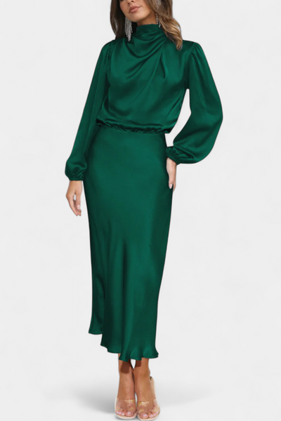 Cecila Maxi Dress with High Neck and Floral Detail
