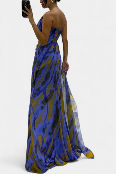 Aylin Vestido Maxi Asimétrico con Estampado Colorido