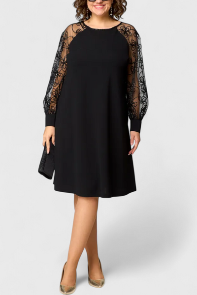 Vestido de Encaje Bellezza con Mangas Largas y Escote Redondo