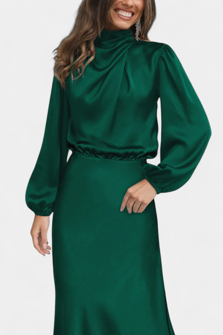 Cecila Maxi Dress with High Neck and Floral Detail