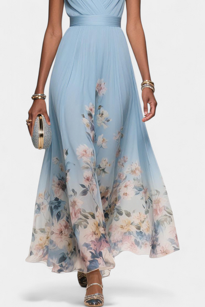 Vestido Maxi Floral Sin Mangas con Escote en V de Sauline