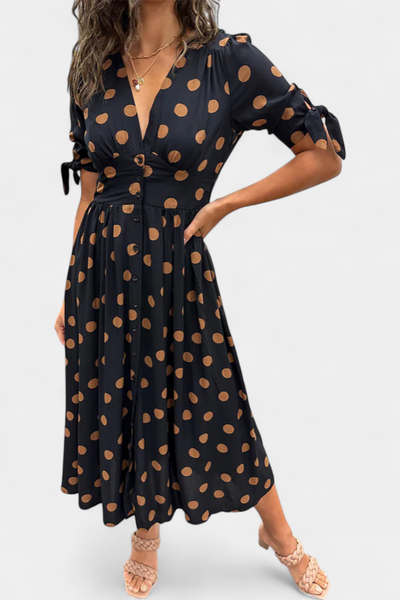 Lizzie Vestido Midi de Lunares con Escote en V