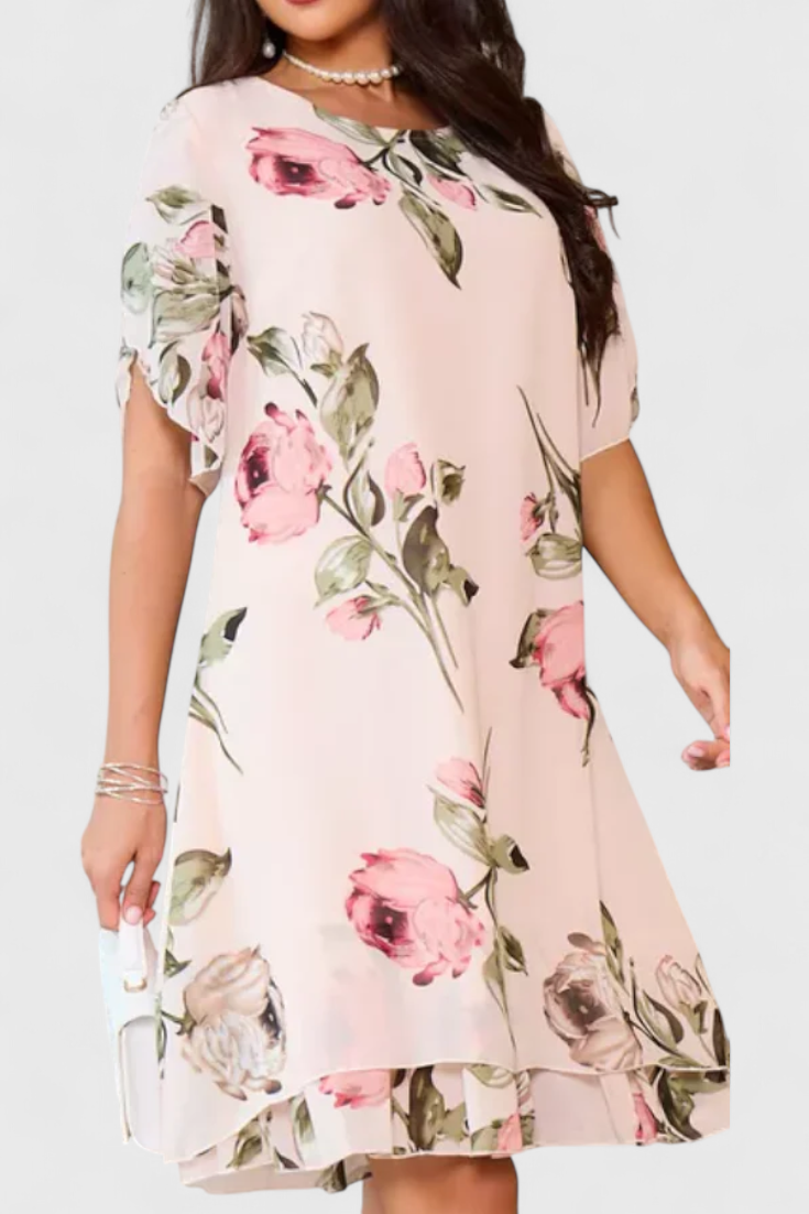 Tameka Vestido de Gasa Suave con Pétalos y Mangas Transparentes