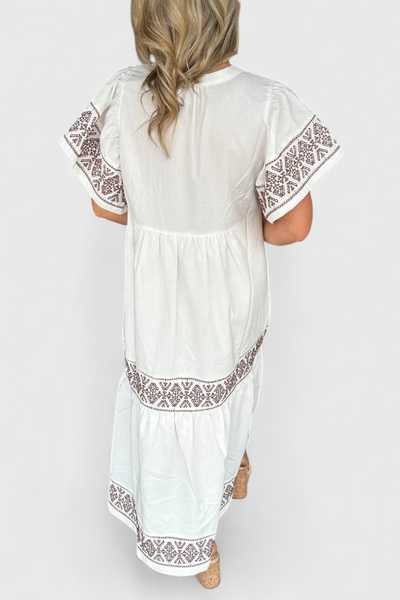 Vestido Maxi Boho Allona con Escote en V y Corte Suelto