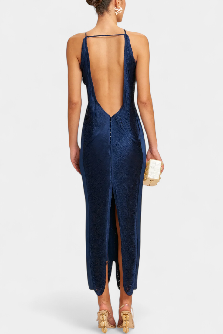 Vestido Halter Jianna con Flecos de Metal