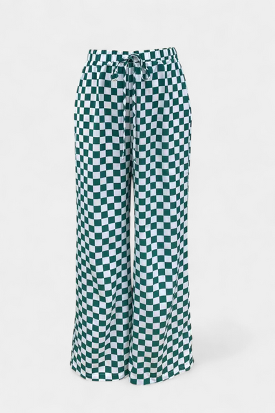 Hilaria Pantalones de Pierna Ancha con Diseño de Cuadros