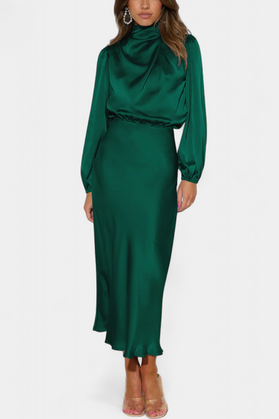 Cecila Maxi Dress with High Neck and Floral Detail