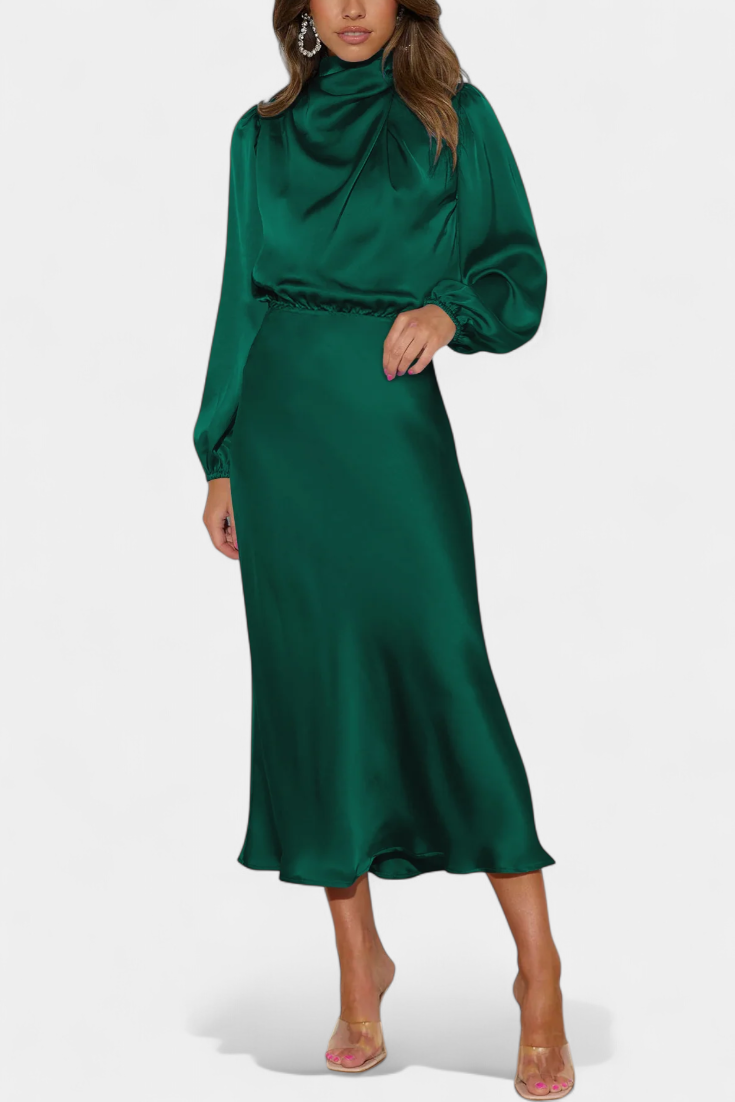 Cecila Maxi Dress with High Neck and Floral Detail