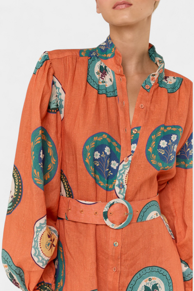 Sibley Vestido Maxi de Lino con Estampado Único y Cinturón