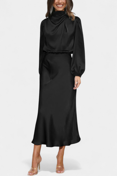 Cecila Maxi Dress with High Neck and Floral Detail