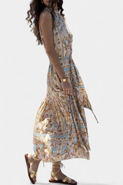 Vestido Largo Silky Teófila con Estampado de Tesoros Marinos