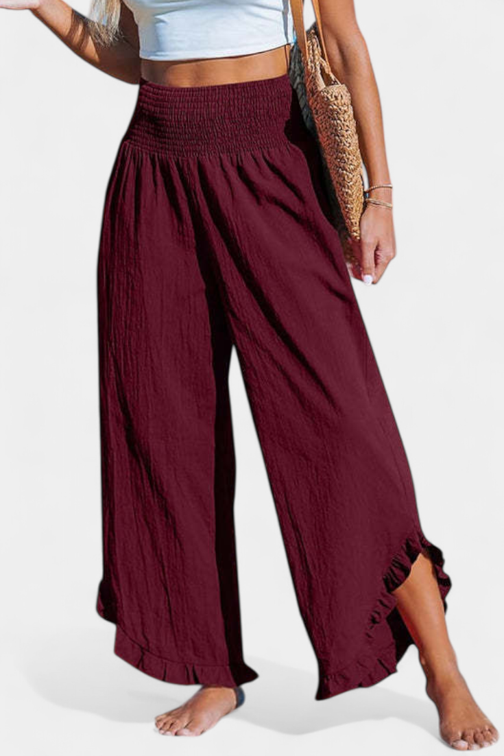 Justina Pantalones Palazzo de Cintura Alta con Volantes