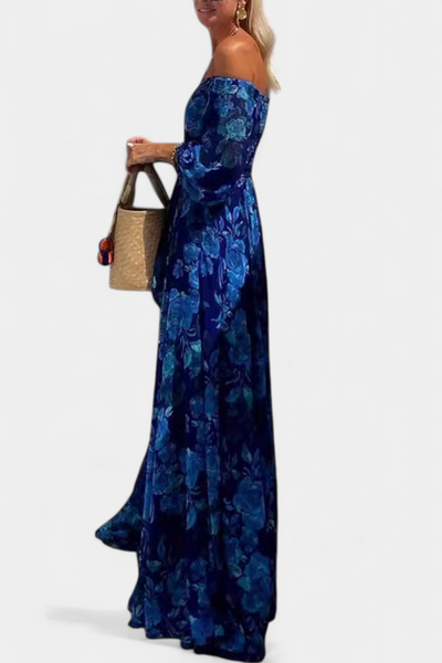 Davina Vestido Largo Off-Shoulder con Encantador Estampado Floral