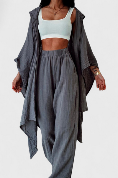 Conjunto Casual de Dos Piezas con Cárdigan Henley