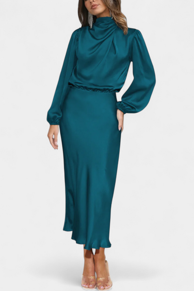 Cecila Maxi Dress with High Neck and Floral Detail