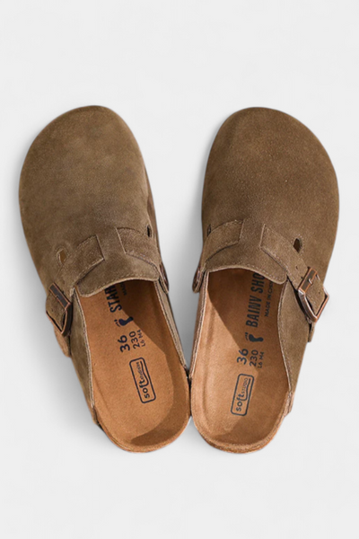 Aubree Unisex Suede Clogs with Adjustable Buckle