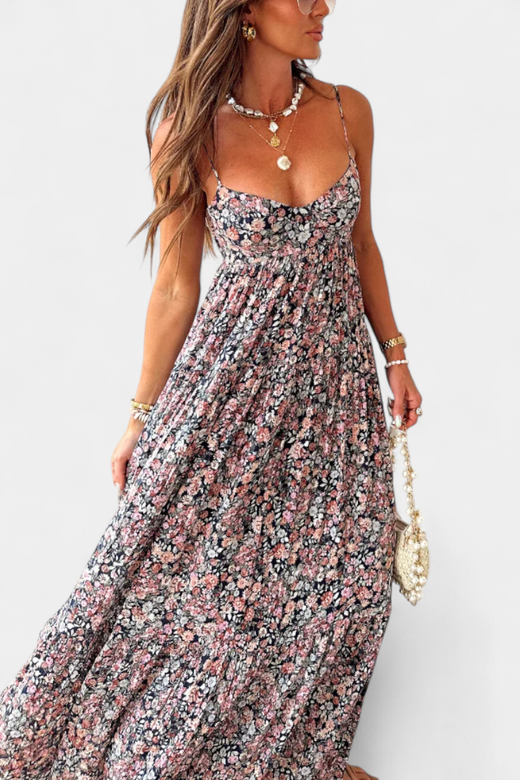 Vestido Maxi Floral Reyna con Espalda Descubierta