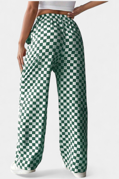 Hilaria Pantalones de Pierna Ancha con Diseño de Cuadros