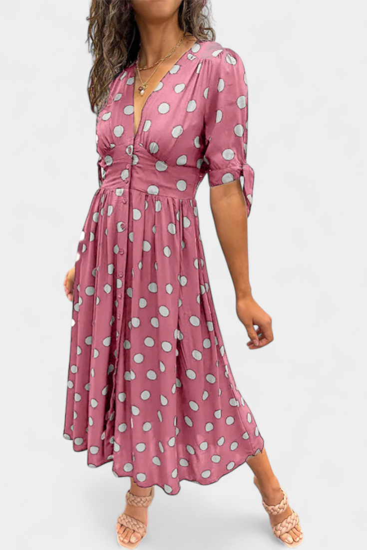Lizzie Vestido Midi de Lunares con Escote en V