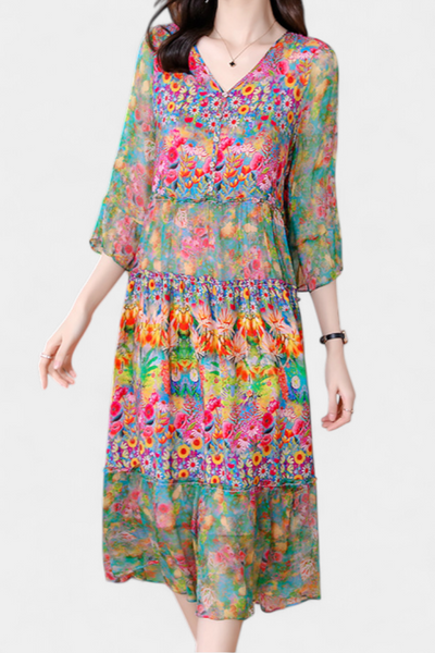 Kate Vestido Midi Ligero con Estampado Floral Artístico