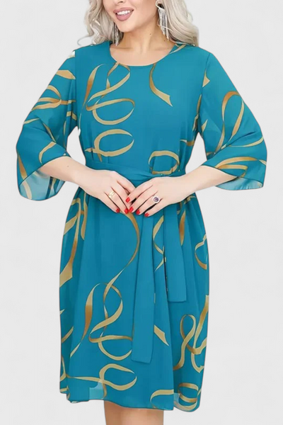 Ame Vestido Midi Estampado con Cinturón y Diseño Versátil