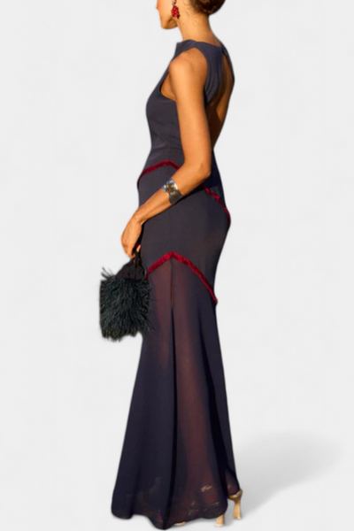 Orfila Vestido Midi Bodycon con Gasa y Flecos en Contraste