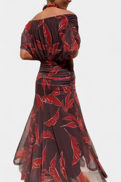 Vestido Largo Alondra con Estampado Floral y Escote en V
