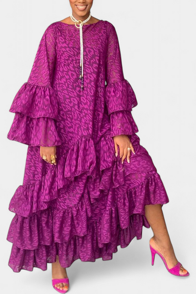 Eliselle Vestido Maxi Asimétrico con Volantes y Mangas de Campana
