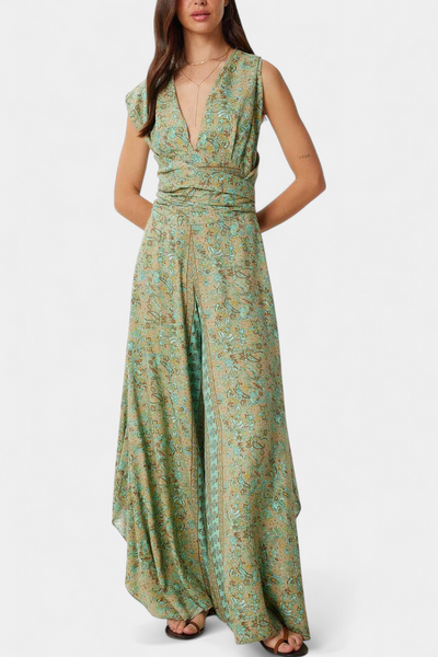 Mono Cruzado Leandra con Estampado Floral en Verde