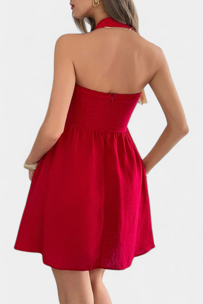 Kassandra Mini Halter Dress with Open Back and Flared Silhouette