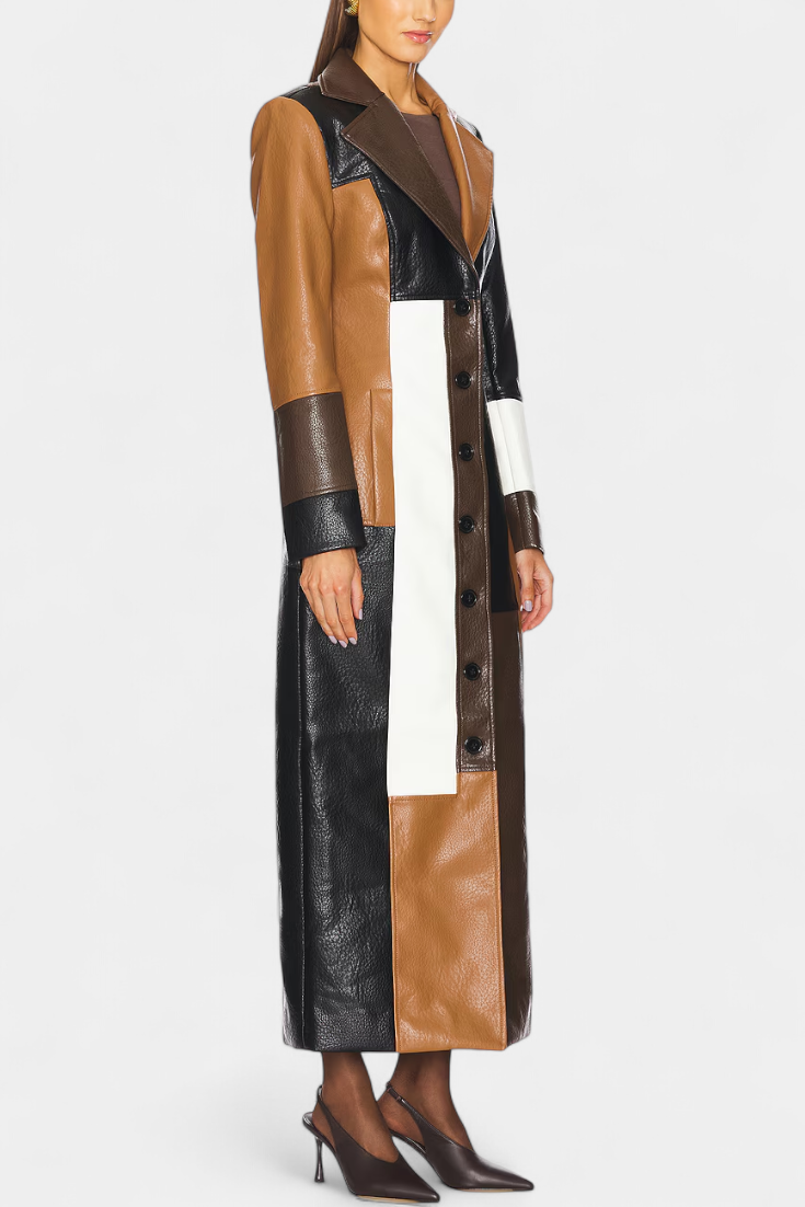 Norelle Patchwork Leather Trench Coat