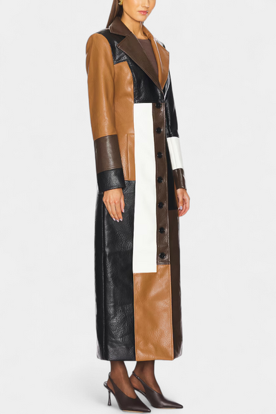 Norelle Patchwork Leather Trench Coat
