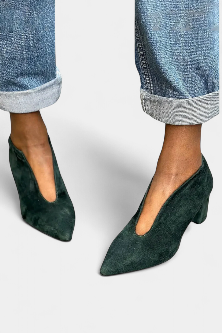 Tacones Gruesos Hazel en Verde Oscuro