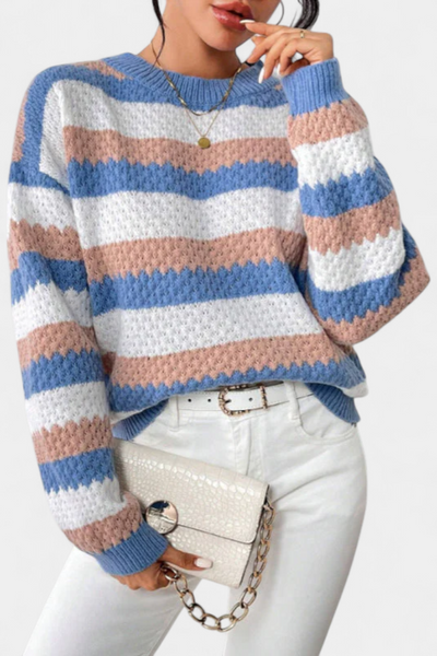 Kristen Jersey Oversized de Rayas con Cuello Redondo