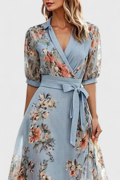 Vestido Midi Floral Arlet con Escote en V y Corte Femenino