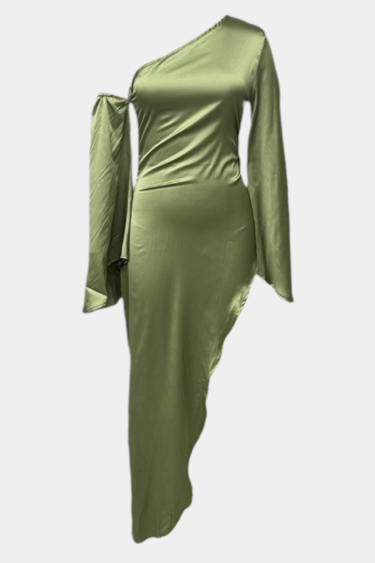 Vestido Maxi Asimétrico de Un Hombro Keisha con Cintura Definida