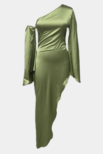 Vestido Maxi Asimétrico de Un Hombro Keisha con Cintura Definida