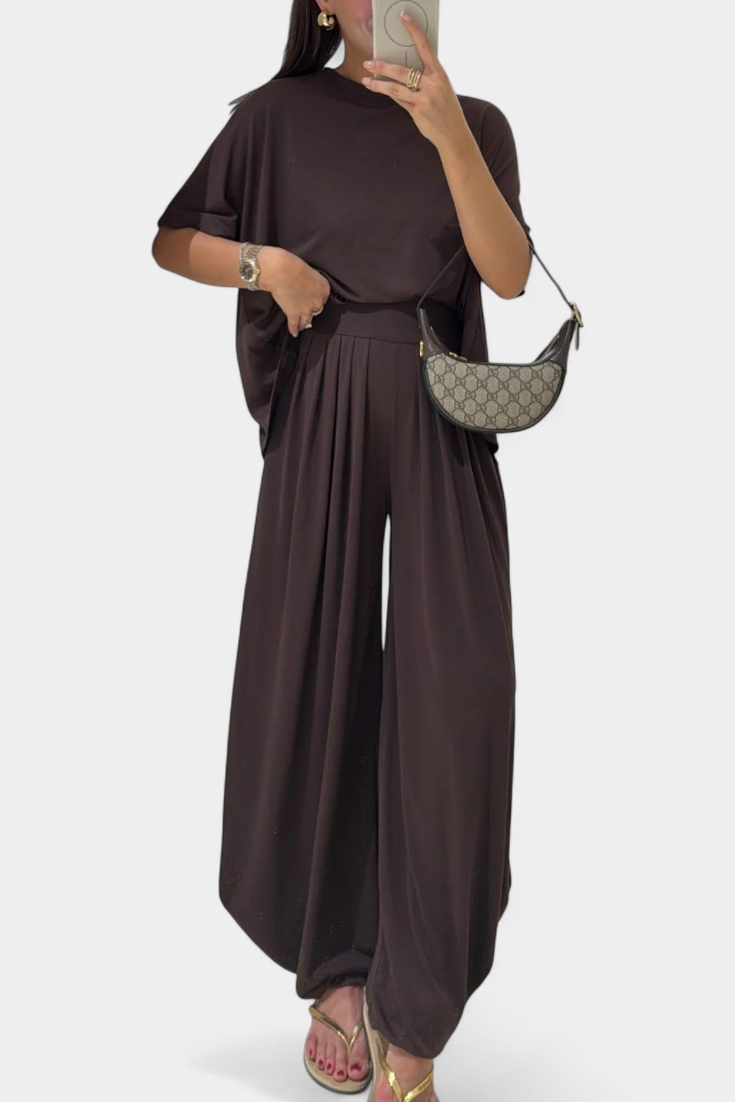 Conjunto Casual Trista: Top Suave y Pantalones de Pierna Ancha