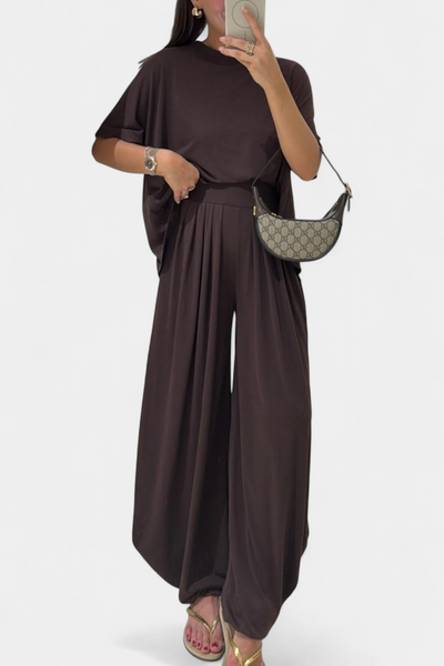 Conjunto Casual Trista: Top Suave y Pantalones de Pierna Ancha