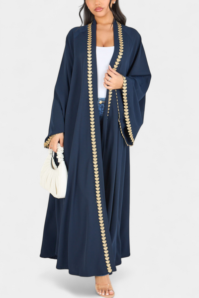 Abaya Fluida Ginebra con Elegante Bordado Dorado