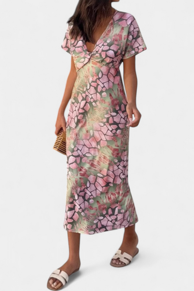Vestido Triana con Diseño Abstracto y Escote en V