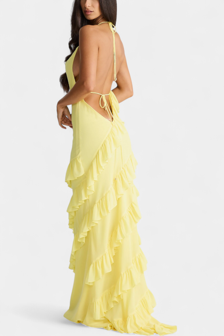 Vestido Maxi Padeline con Volantes y Espalda Descubierta