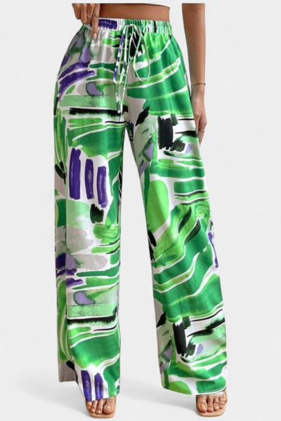 Senda Pantalones de Pierna Ancha con Diseño Abstracto