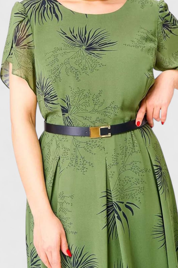 Lupita Vestido Midi Verde de Chiffon con Corte en A